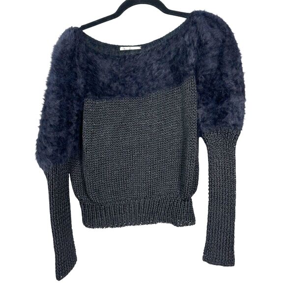 Nicole of Miami Vintage Angora Crochet Off Shoulder Black Sweater Medium Large - Picture 1 of 4